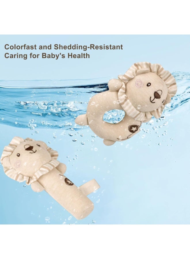 Gbee 2Pcs Plush Baby Rattle Toy Set, Sensory Soft Rattle for Infants, G Beige Bunny Lion Rattles, Ring Sensory Toys, Soothing Hand Bell for Newborns, Ideal Baby Shower Gift (Beige) - Image 5